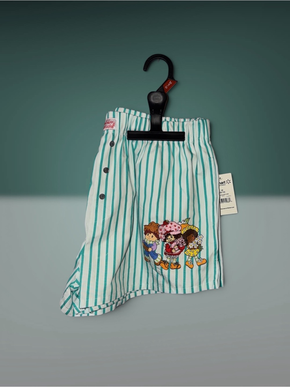 No Boundaries Girls Teal and White Striped Athletic Shorts with Character Patch